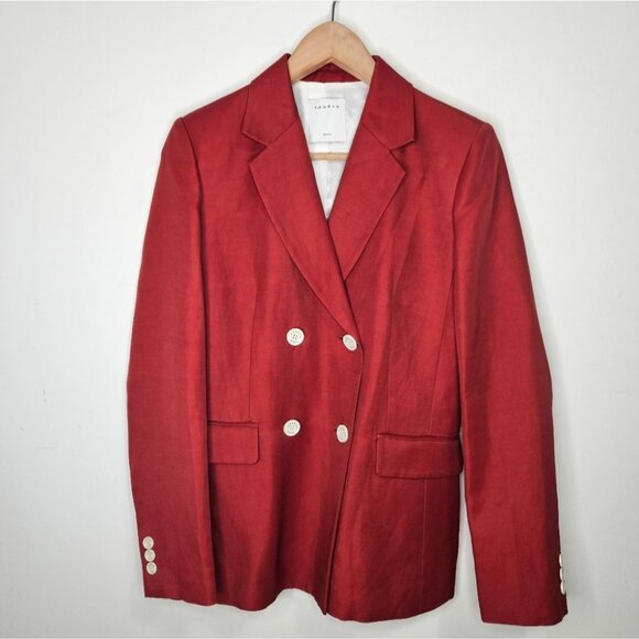 Sandro Paris Double-breasted Twill Oversized Blazer Jacket Sz 36/ 4 US Red - Picture 5 of 13